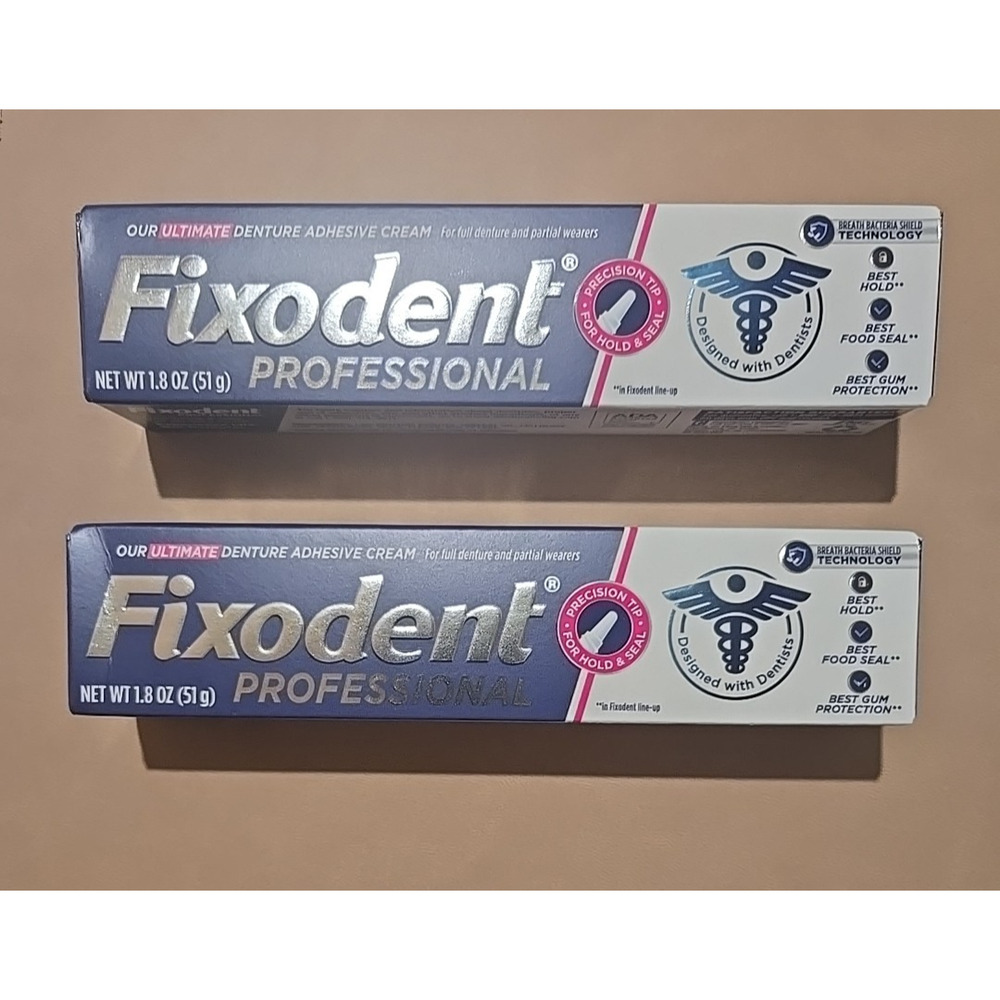 2 Fixodent Professional Ultimate Denture Adhesive Cream, 1.8 oz Each New